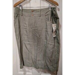 NEW J. Jill Women's Size 18 Linen Blend Misty Green Skirt  Pockets Midi Length